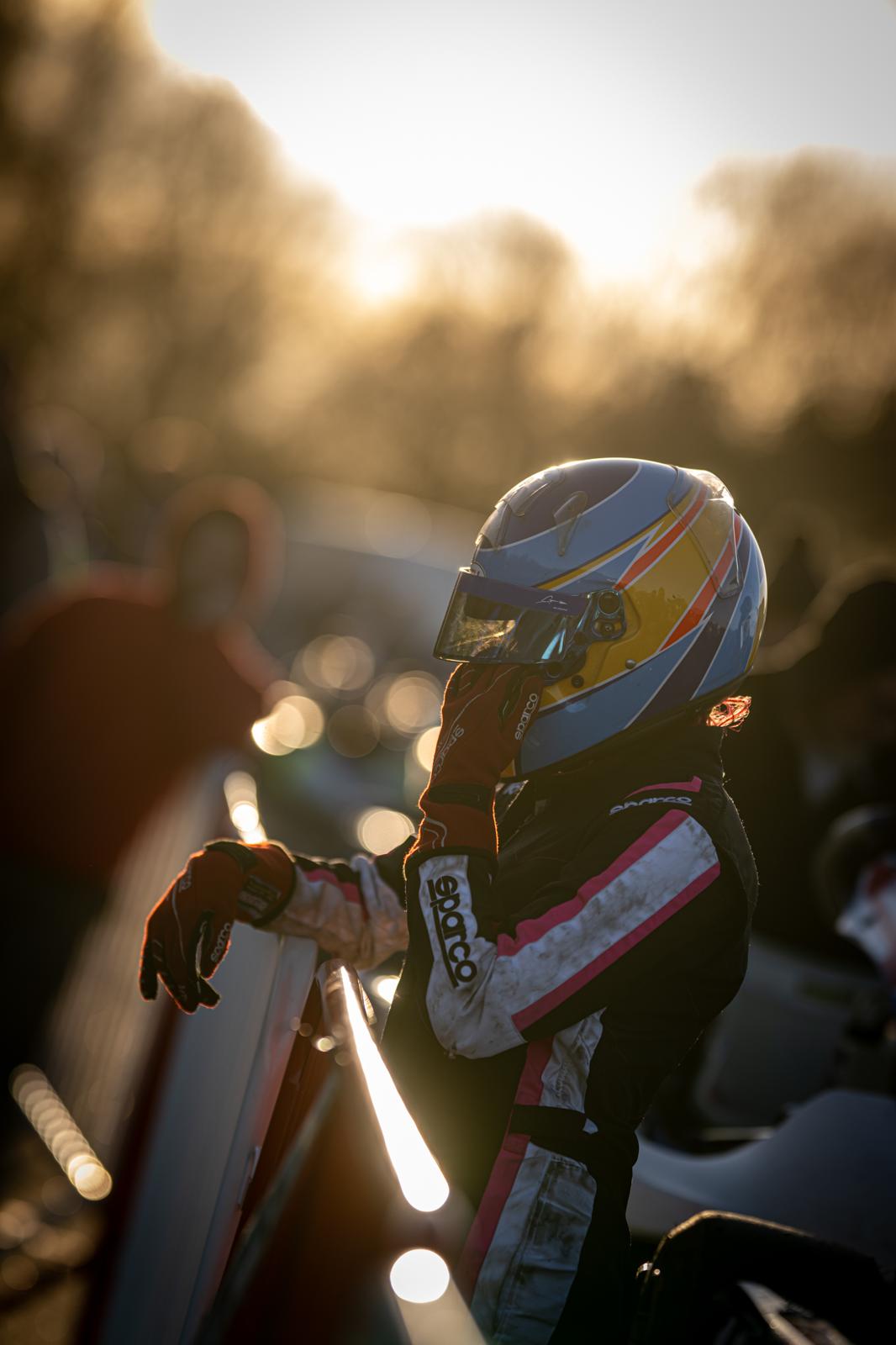 Kathleen Moore in racing gear
